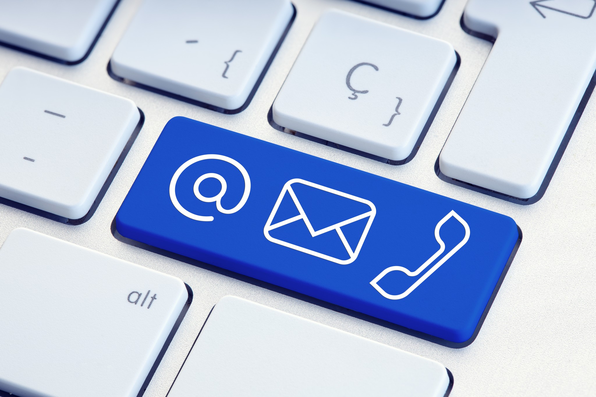 Contact Us Set Of Signs On Blue Computer Keyboard Key